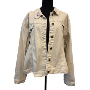 Disney Store Cream Eeyore Embroidered Denim Jacket Size 4XL